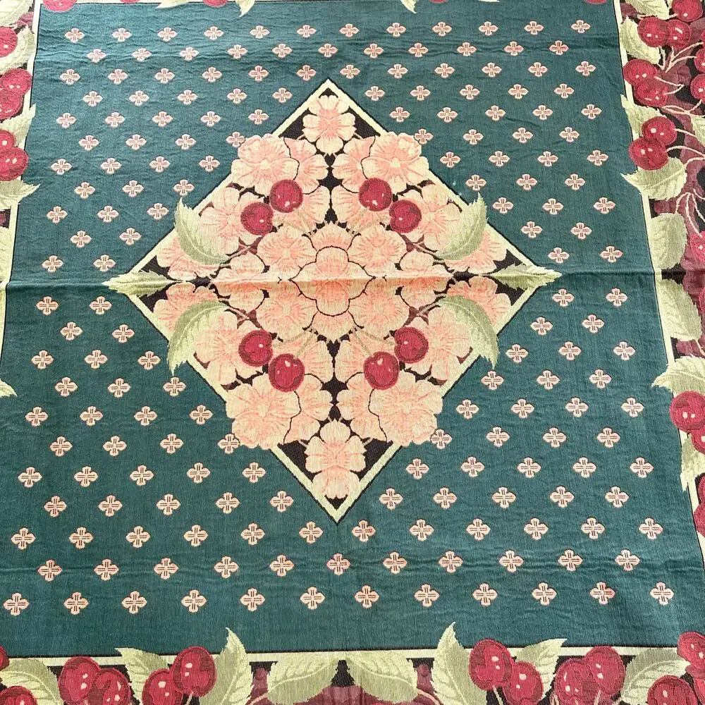 Vintage tapestry cherries cherry blossom tablecloth